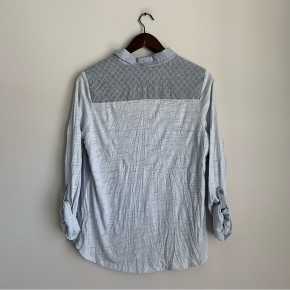 Anthropologie One September Medium Patchwork Buttondown Cotton Blue Blouse - Picture 2 of 4